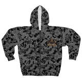 Gray Camo Zip Hoodie with Boar Graphic