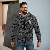 Black Camo Zip Hoodie with White Fish Graphic