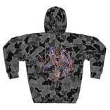 USA Black Camo Fish Unisex Hoodie, Outdoor Wear, Fishing Gift, Hunting Apparel, Cozy Sweatshirt, Nature Lover Hoodie