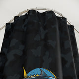 YF Camo Shower Curtain with Boat Design, Just Pulls, Unique Bathroom Decor, Fun Gifts for Fishing Lovers, Outdoor Theme