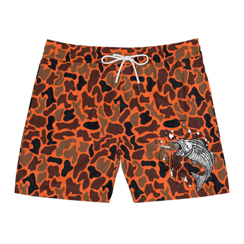 Orange Camo Men's Mid-Length Fish Swim Shorts (AOP)