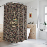 Duck Camo Shower Curtain with Boat Design, Just Pulls, Unique Bathroom Decor, Fun Gifts for Fishing Lovers, Outdoor Theme
