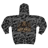 Gray Camo Zip Hoodie with Boar Graphic