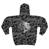 Black Camo Zip Hoodie with White Fish Graphic