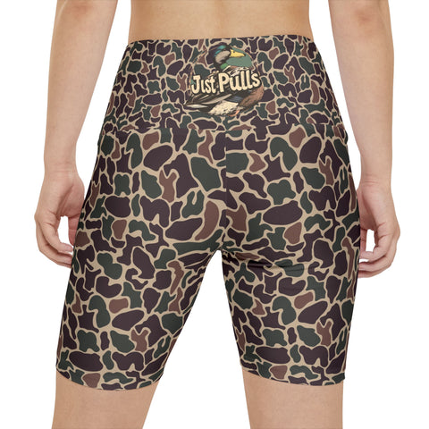 Duck Camo Trendy Workout Shorts for Women, Sporty Activewear, Gym Shorts, Cow Print Activewear, Fun Fitness Outfit