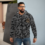 Gray Camo Zip Hoodie with Boar Graphic