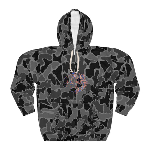 USA Black Camo Fish Unisex Hoodie, Outdoor Wear, Fishing Gift, Hunting Apparel, Cozy Sweatshirt, Nature Lover Hoodie
