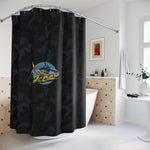 YF Camo Shower Curtain with Boat Design, Just Pulls, Unique Bathroom Decor, Fun Gifts for Fishing Lovers, Outdoor Theme