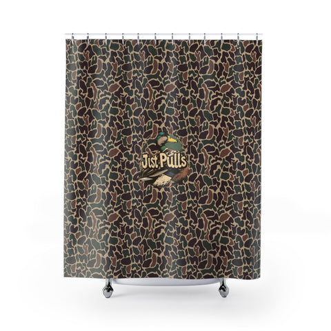 Duck Camo Shower Curtain with Boat Design, Just Pulls, Unique Bathroom Decor, Fun Gifts for Fishing Lovers, Outdoor Theme