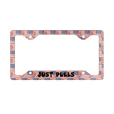 American Flag Metal License Plate Frame — "Just Pulls"